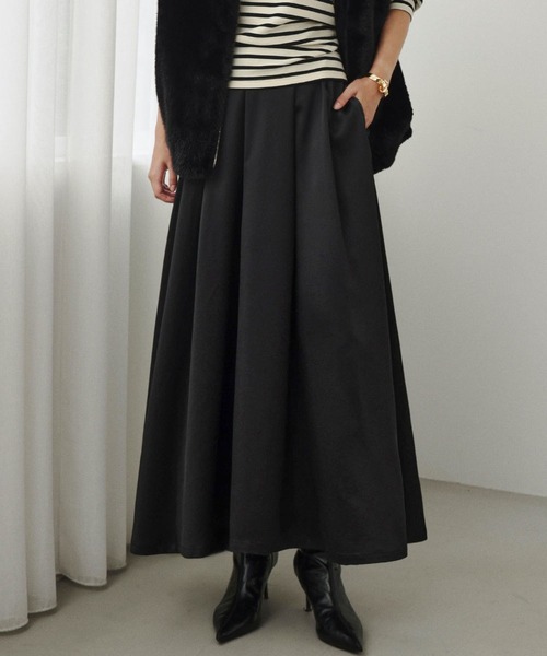 ELFRANK（エルフランク）の「【2026AW】【S～Lサイズ展開】とろみタックフレアロングスカート 洗える（スカート・レディース・オフホワイト/ブラック・S/L/M）」の5枚目の写真