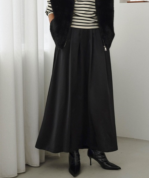 ELFRANK（エルフランク）の「【2026AW】【S～Lサイズ展開】とろみタックフレアロングスカート 洗える（スカート・レディース・オフホワイト/ブラック・S/L/M）」の6枚目の写真