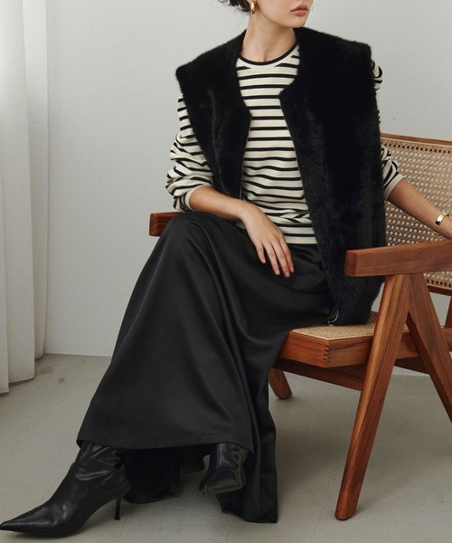 ELFRANK（エルフランク）の「【2026AW】【S～Lサイズ展開】とろみタックフレアロングスカート 洗える（スカート・レディース・オフホワイト/ブラック・S/L/M）」の7枚目の写真