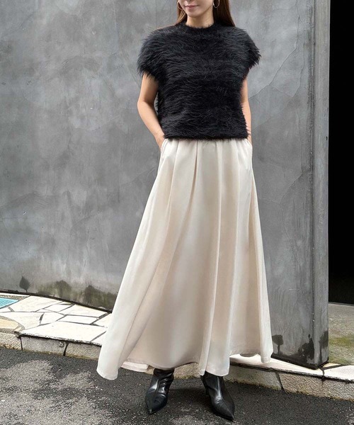 ELFRANK（エルフランク）の「【2026AW】【S～Lサイズ展開】とろみタックフレアロングスカート 洗える（スカート・レディース・オフホワイト/ブラック・S/L/M）」の10枚目の写真