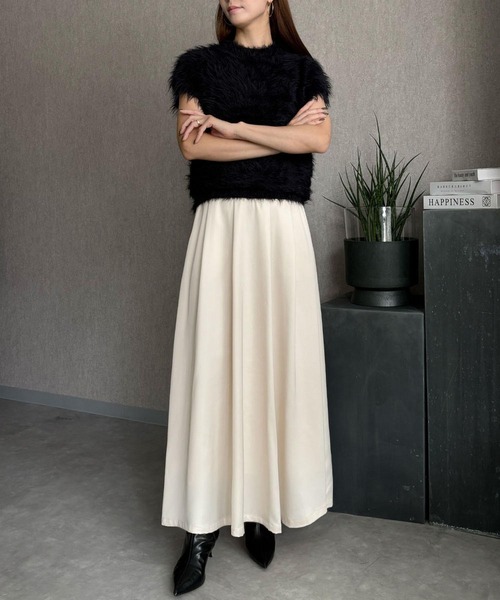 ELFRANK（エルフランク）の「【2026AW】【S～Lサイズ展開】とろみタックフレアロングスカート 洗える（スカート・レディース・オフホワイト/ブラック・S/L/M）」の11枚目の写真