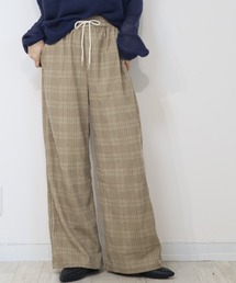 ほっこりニットコール素材が季節感たっぷり！チェック柄イージーワイドパンツ
