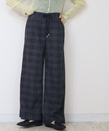 ほっこりニットコール素材が季節感たっぷり!チェック柄イージーワイドパンツ