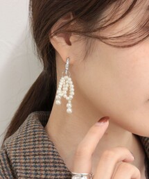 パールリボンビジューフープピアス