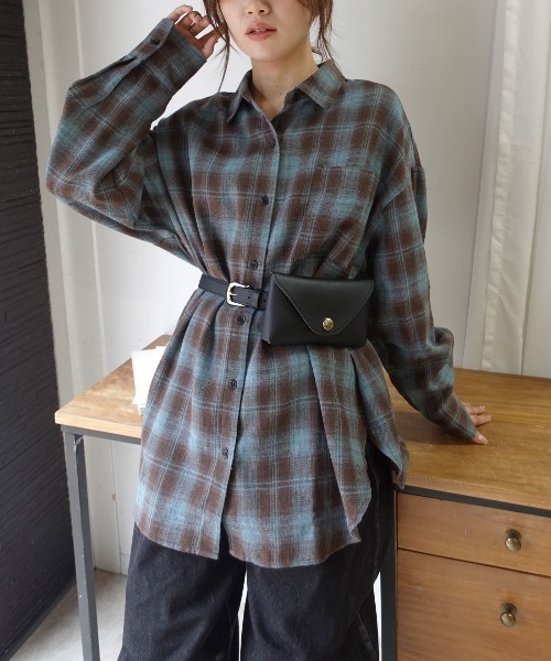 CORNERS（コーナーズ）の「ネルチェックオーバーシャツ（シャツ/ブラウス・レディース・ブルー/ブラック/ブラウン・M）」の3枚目の写真