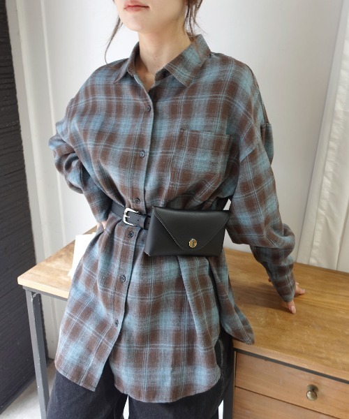 CORNERS（コーナーズ）の「ネルチェックオーバーシャツ（シャツ/ブラウス・レディース・ブルー/ブラック/ブラウン・M）」の6枚目の写真