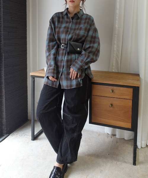 CORNERS（コーナーズ）の「ネルチェックオーバーシャツ（シャツ/ブラウス・レディース・ブルー/ブラック/ブラウン・M）」の7枚目の写真