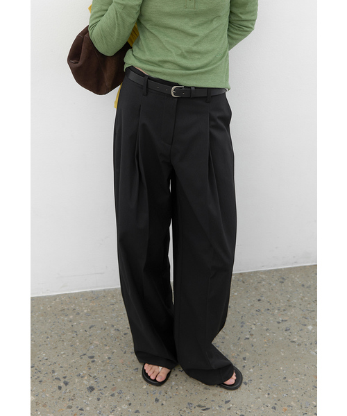 ATELIER NAIN(アトリエナイン)の「(PT-5812) ダブルタック ワイドパンツ S(スラックス・レディース・ベージュ/ブラック・SMALL/MEDIUM)」の1枚目の写真