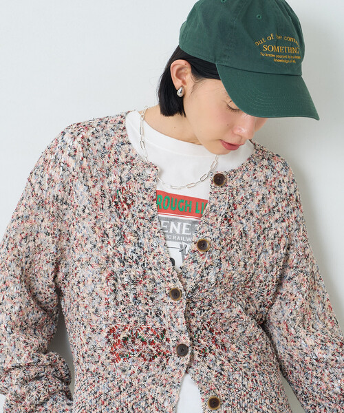 FREAK'S STORE(フリークスストア)の「透かし編みメランジニットカーディガン/ショートニットカーディガン(カーディガン/ボレロ・レディース・ブラック/ベージュ/レッド・フリ-)」の3枚目の写真