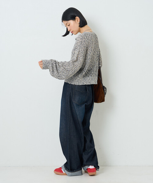 FREAK'S STORE(フリークスストア)の「透かし編みメランジニットカーディガン/ショートニットカーディガン(カーディガン/ボレロ・レディース・ブラック/ベージュ/レッド・フリ-)」の9枚目の写真