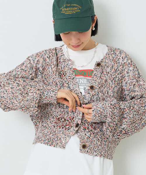 FREAK'S STORE(フリークスストア)の「透かし編みメランジニットカーディガン/ショートニットカーディガン(カーディガン/ボレロ・レディース・ブラック/ベージュ/レッド・フリ-)」の19枚目の写真