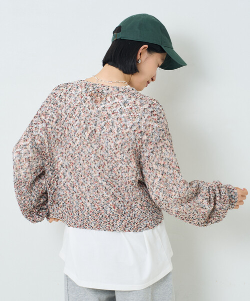 FREAK'S STORE(フリークスストア)の「透かし編みメランジニットカーディガン/ショートニットカーディガン(カーディガン/ボレロ・レディース・ブラック/ベージュ/レッド・フリ-)」の18枚目の写真