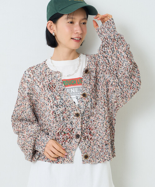 FREAK'S STORE(フリークスストア)の「透かし編みメランジニットカーディガン/ショートニットカーディガン(カーディガン/ボレロ・レディース・ブラック/ベージュ/レッド・フリ-)」の16枚目の写真