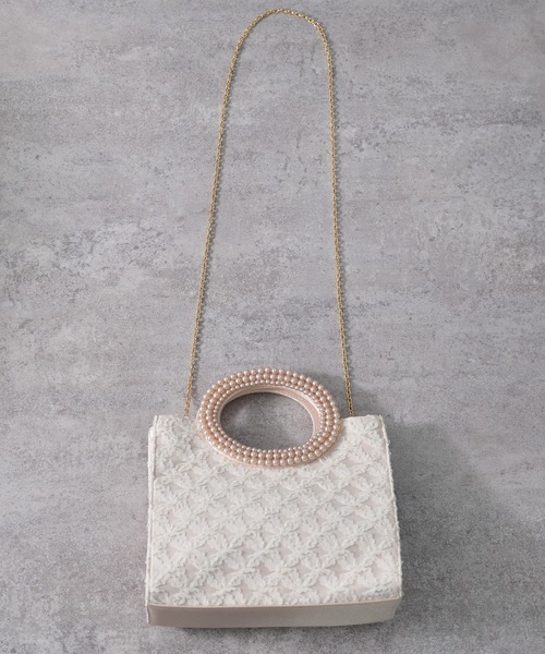 Kana（カナ）の「2WAY パールハンドルのフェミニンレース 結婚式 お呼ばれ パーティーバッグ（ハンドバッグ・レディース・ブラック/ベージュ・フリー）」の10枚目の写真