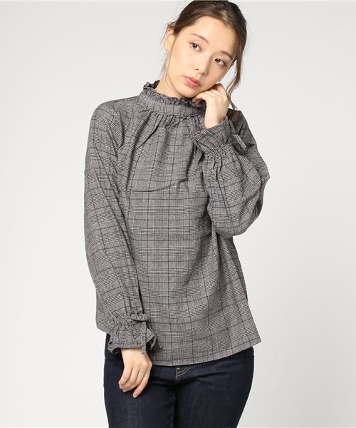 koe（コエ）の「0 グレンチェック スタンドカラーブラウス（シャツ/ブラウス・レディース・グレー/ブラウン・M）」の9枚目の写真
