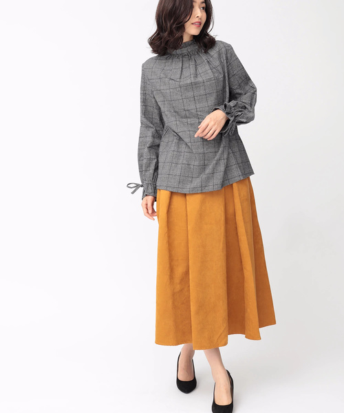 koe（コエ）の「0 グレンチェック スタンドカラーブラウス（シャツ/ブラウス・レディース・グレー/ブラウン・M）」の11枚目の写真