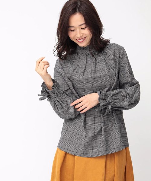 koe（コエ）の「0 グレンチェック スタンドカラーブラウス（シャツ/ブラウス・レディース・グレー/ブラウン・M）」の12枚目の写真