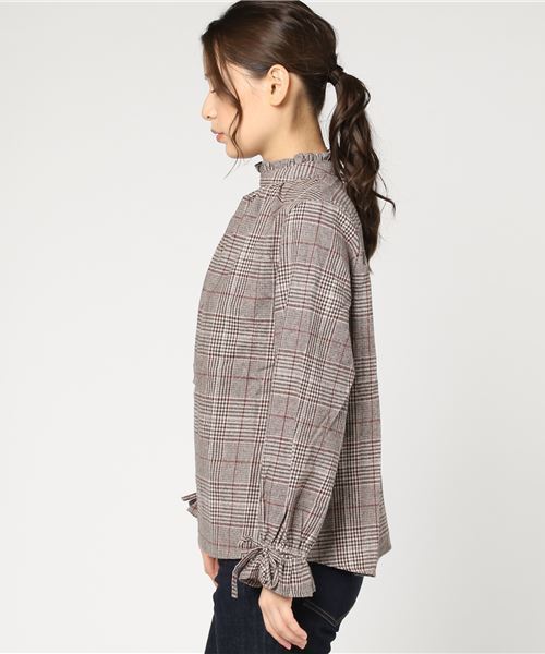 koe（コエ）の「0 グレンチェック スタンドカラーブラウス（シャツ/ブラウス・レディース・グレー/ブラウン・M）」の8枚目の写真