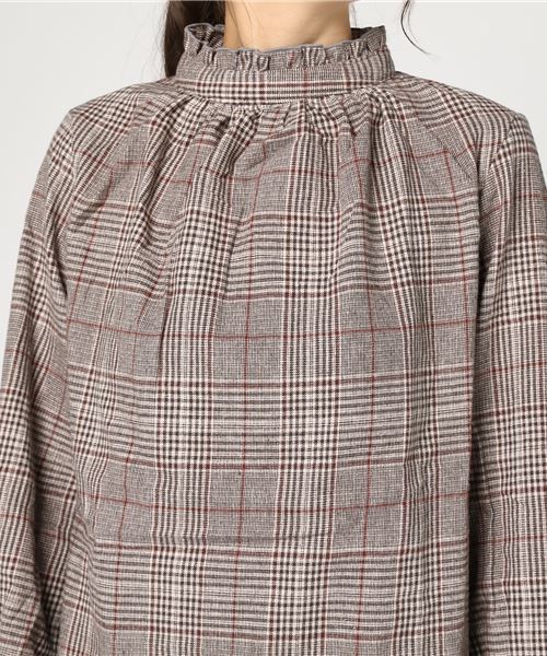 koe（コエ）の「0 グレンチェック スタンドカラーブラウス（シャツ/ブラウス・レディース・グレー/ブラウン・M）」の5枚目の写真