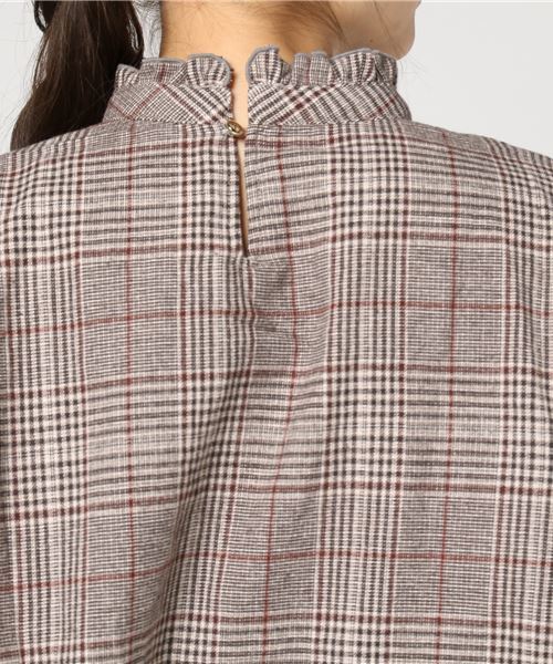 koe（コエ）の「0 グレンチェック スタンドカラーブラウス（シャツ/ブラウス・レディース・グレー/ブラウン・M）」の7枚目の写真