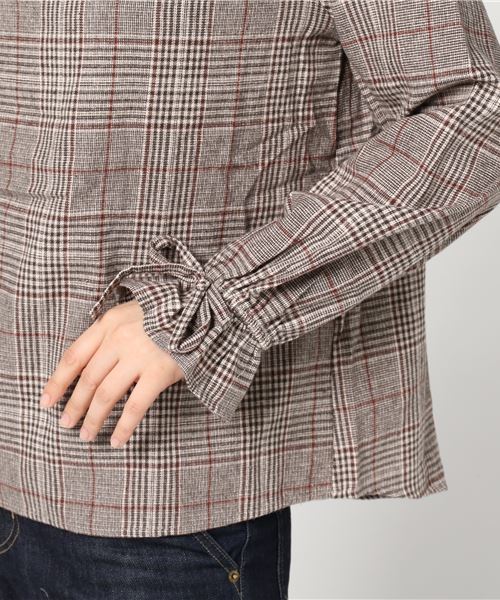 koe（コエ）の「0 グレンチェック スタンドカラーブラウス（シャツ/ブラウス・レディース・グレー/ブラウン・M）」の3枚目の写真
