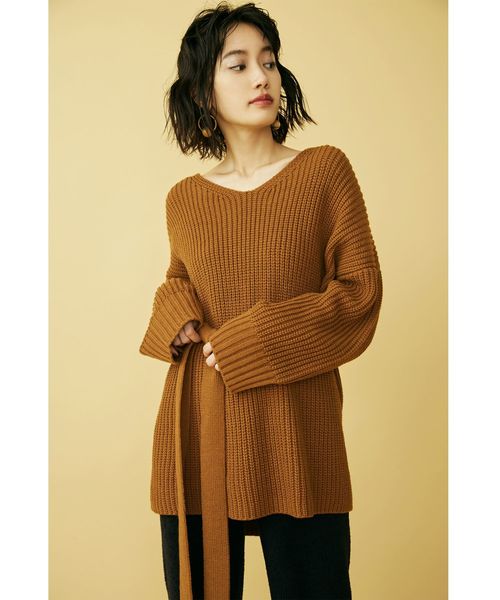 MURUA（ムルーア）の「ウエスト2WAYニットチュニック（ニット/セーター・レディース・ブラック/ライトグリーン/ベージュ/キャメル・FREE）」の4枚目の写真