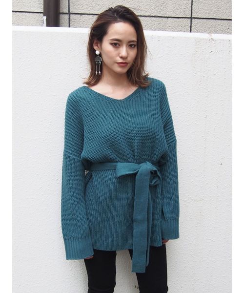 MURUA（ムルーア）の「ウエスト2WAYニットチュニック（ニット/セーター・レディース・ブラック/ライトグリーン/ベージュ/キャメル・FREE）」の3枚目の写真