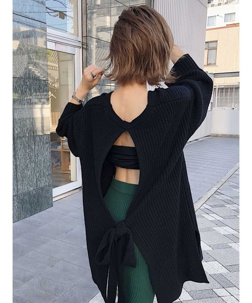 MURUA（ムルーア）の「ウエスト2WAYニットチュニック（ニット/セーター・レディース・ブラック/ライトグリーン/ベージュ/キャメル・FREE）」の6枚目の写真