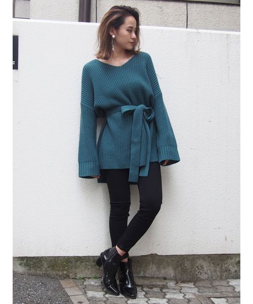 MURUA（ムルーア）の「ウエスト2WAYニットチュニック（ニット/セーター・レディース・ブラック/ライトグリーン/ベージュ/キャメル・FREE）」の20枚目の写真