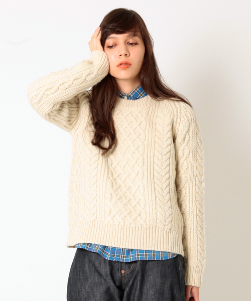 BEAMS BOY（ビームスボーイ）の「BEAMS BOY / 3Gアラン クルー（ニット/セーター・レディース・ナチュラル/チャコールグレー/ネイビー・ONE SIZE）」の2枚目の写真