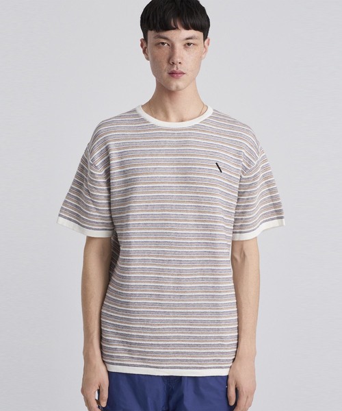 Saturdays NYC（サタデーズ ニューヨークシティ ）の「Pacho Stripe Short Sleeve Sweater（ニット/セーター・メンズ・オレンジ/ブラック/ホワイト・L/XS/S/M/XL）」の2枚目の写真