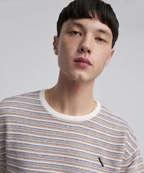Saturdays NYC（サタデーズ ニューヨークシティ ）の「Pacho Stripe Short Sleeve Sweater（ニット/セーター・メンズ・オレンジ/ブラック/ホワイト・L/XS/S/M/XL）」の4枚目の写真