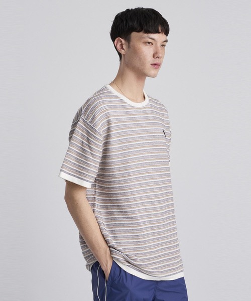 Saturdays NYC（サタデーズ ニューヨークシティ ）の「Pacho Stripe Short Sleeve Sweater（ニット/セーター・メンズ・オレンジ/ブラック/ホワイト・L/XS/S/M/XL）」の5枚目の写真