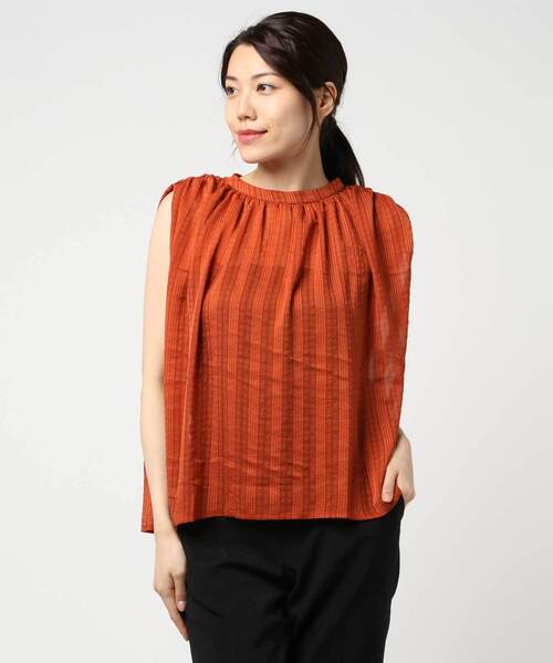 STYLEBLOCK（スタイルブロック）の「シアーチェックノースリーブギャザー透けブラウス（シャツ/ブラウス・レディース・オレンジ/ホワイト/ブラック/ミント・M）」の4枚目の写真
