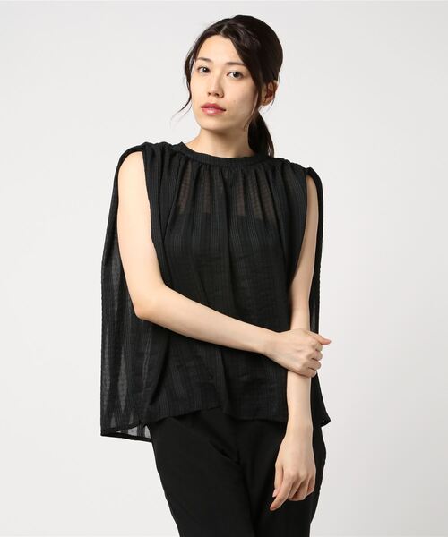 STYLEBLOCK（スタイルブロック）の「シアーチェックノースリーブギャザー透けブラウス（シャツ/ブラウス・レディース・オレンジ/ホワイト/ブラック/ミント・M）」の3枚目の写真