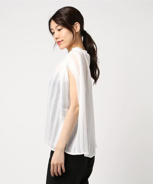 STYLEBLOCK（スタイルブロック）の「シアーチェックノースリーブギャザー透けブラウス（シャツ/ブラウス・レディース・オレンジ/ホワイト/ブラック/ミント・M）」の5枚目の写真