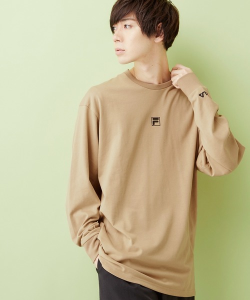 FILA（フィラ）の「MONO-MART×FILA/フィラ 別注 ロゴプリント 袖ロゴ刺繍 オーバーサイズ L/Sカットソー（Tシャツ/カットソー・メンズ・ホワイト/ブラック/ブラウン/ライトベージュ/パープル/ネイビー・S/M/L）」の4枚目の写真