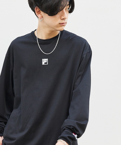 FILA（フィラ）の「MONO-MART×FILA/フィラ 別注 ロゴプリント 袖ロゴ刺繍 オーバーサイズ L/Sカットソー（Tシャツ/カットソー・メンズ・ホワイト/ブラック/ブラウン/ライトベージュ/パープル/ネイビー・S/M/L）」の10枚目の写真