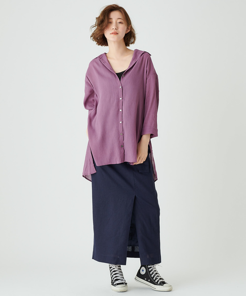 DISCOAT（ディスコート）の「ヨウリュウビッグシャツ（シャツ/ブラウス・レディース・ベージュ/パープル/ネイビー・FREE）」の9枚目の写真