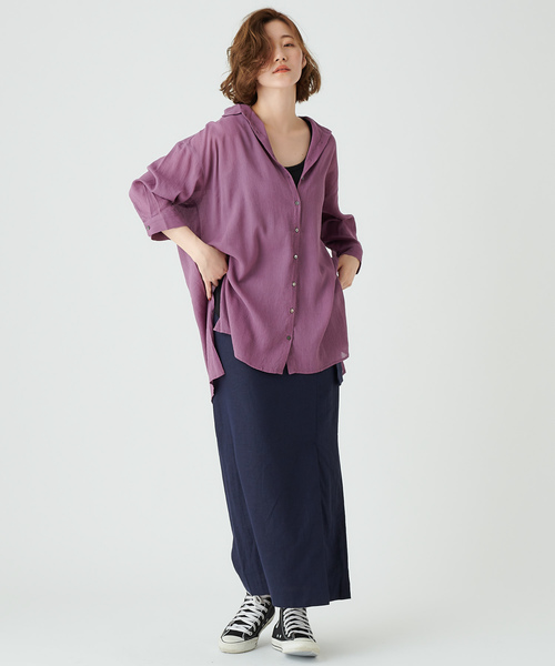 DISCOAT（ディスコート）の「ヨウリュウビッグシャツ（シャツ/ブラウス・レディース・ベージュ/パープル/ネイビー・FREE）」の10枚目の写真