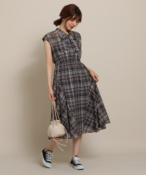 セール ワンピース シアーローンチェックワンピース ワンピース Anatelier アナトリエ のファッション ワンピース Lサイズあり