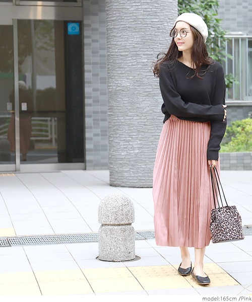 coca（coca）（コカ）の「ミモレ丈スウェードタッチプリーツスカート（スカート・レディース・ピンク/ライトベージュ・ONE SIZE）」の6枚目の写真