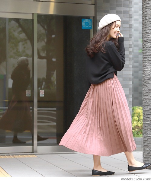 coca（coca）（コカ）の「ミモレ丈スウェードタッチプリーツスカート（スカート・レディース・ピンク/ライトベージュ・ONE SIZE）」の4枚目の写真