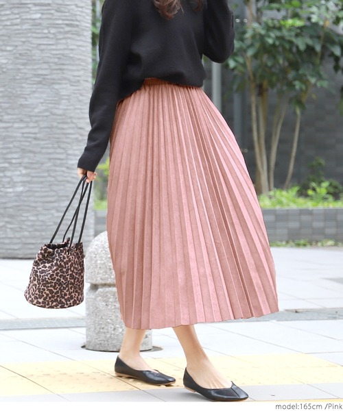 coca（coca）（コカ）の「ミモレ丈スウェードタッチプリーツスカート（スカート・レディース・ピンク/ライトベージュ・ONE SIZE）」の3枚目の写真