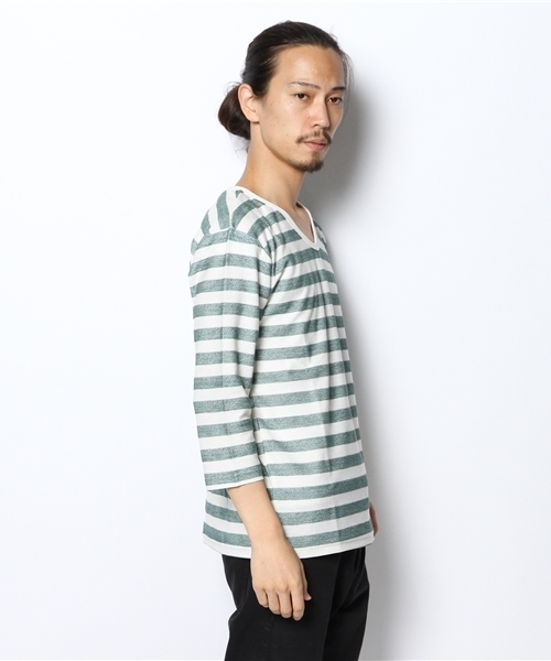 WEGO(ウィゴー)の「WEGO/ヘリンボーンボーダーTシャツ(Tシャツ/カットソー・メンズ・ダークグリーン/ブルー/マスタード/トリコロール・LARGE/MEDIUM)」の11枚目の写真