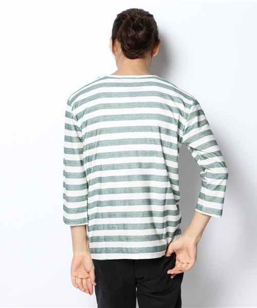 WEGO(ウィゴー)の「WEGO/ヘリンボーンボーダーTシャツ(Tシャツ/カットソー・メンズ・ダークグリーン/ブルー/マスタード/トリコロール・LARGE/MEDIUM)」の5枚目の写真