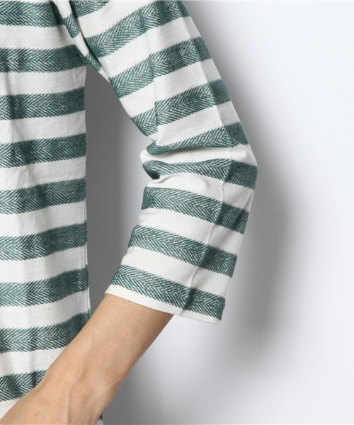 WEGO(ウィゴー)の「WEGO/ヘリンボーンボーダーTシャツ(Tシャツ/カットソー・メンズ・ダークグリーン/ブルー/マスタード/トリコロール・LARGE/MEDIUM)」の7枚目の写真