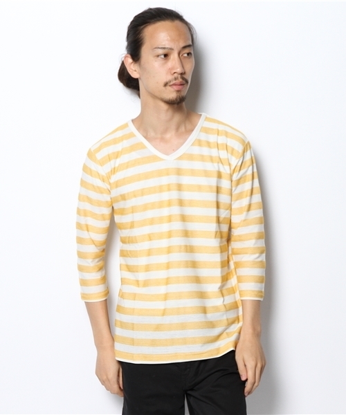 WEGO(ウィゴー)の「WEGO/ヘリンボーンボーダーTシャツ(Tシャツ/カットソー・メンズ・ダークグリーン/ブルー/マスタード/トリコロール・LARGE/MEDIUM)」の15枚目の写真