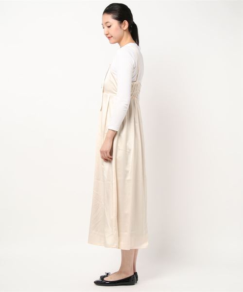 STYLEBLOCK（スタイルブロック）の「サテンタックキャミソールワンピース（ワンピース・レディース・ライトベージュ/ベージュ/ブラック/ミント・M）」の5枚目の写真