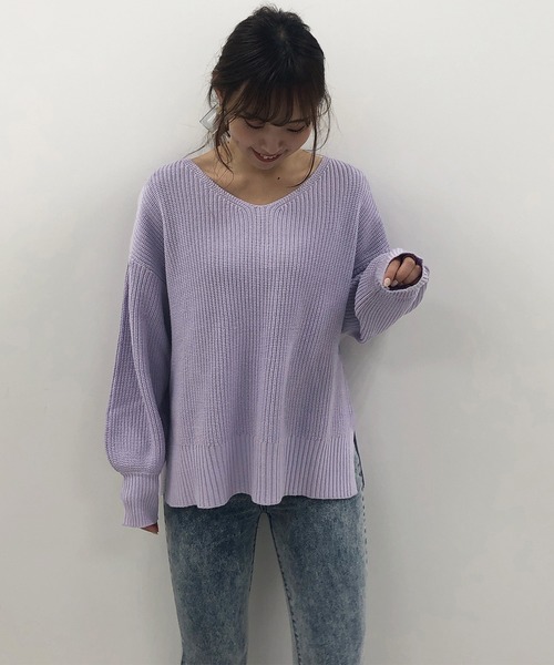 one after another NICE CLAUP（ワンアフターアナザーナイスクラップ）の「春のにじいろカラーニット（ニット/セーター・レディース・ライトグレー/パープル/オフホワイト/ライム/オレンジ/ミント/ライトベージュ/ラベンダー/サーモンピンク・FREE）」の7枚目の写真